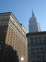 Looking up and east on Herald Square